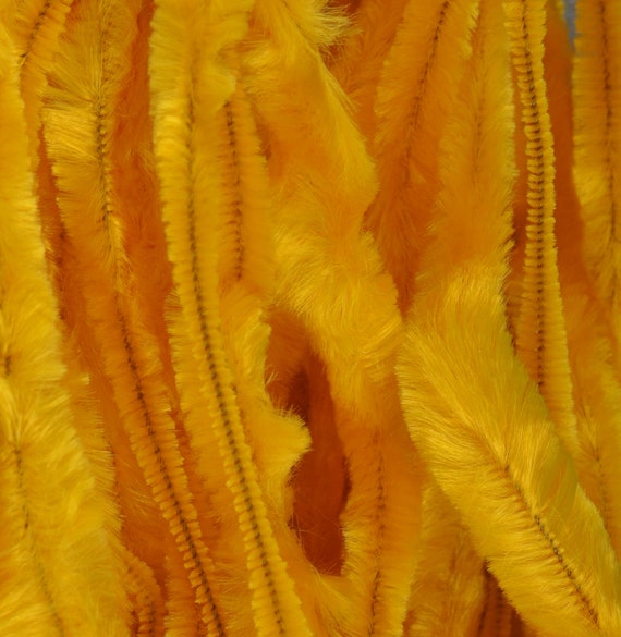 Vintage Silky DARK YELLOW Bump Chenille Fuzzy Wire Stems - By The Yard - Pipe Cleaner - Hard to Find - Excellent - DIY Ornaments, Crafty
