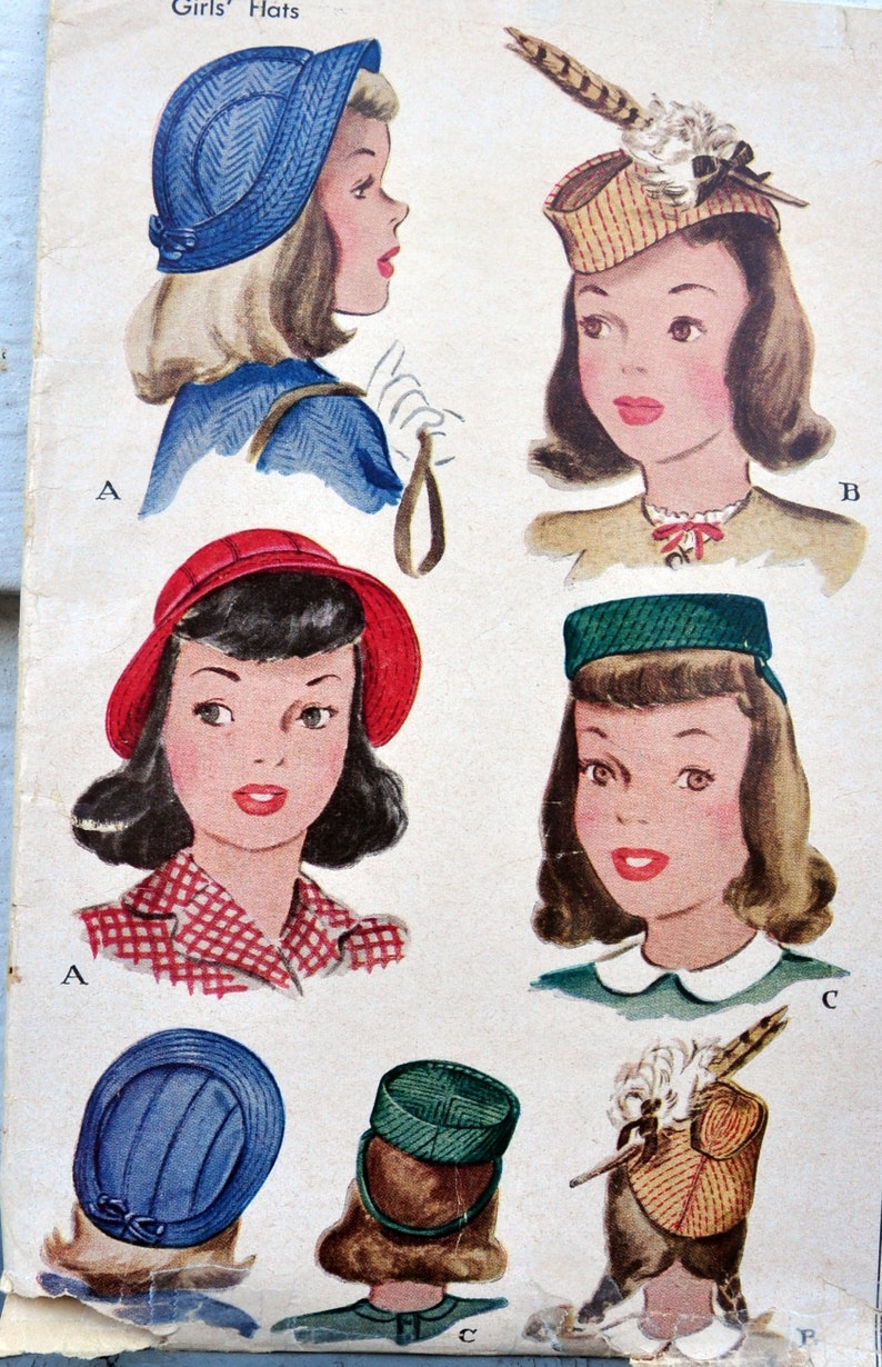 McCall 1204 Girls / Tweens 1940s Hats DIY Pillbox, Feathered Cap, Pancake, Bonnet, Cloche w/ Brim Head Size 21 Costume image 7