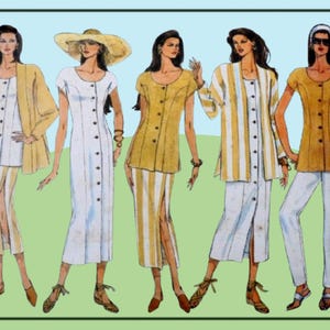 Vogue 1152 - Vintage 1990-tals DIY-delar - Enkel design - Klänning, Topp, Jacka, Byxor, Kjol - Oklippt - Storlek 8-12