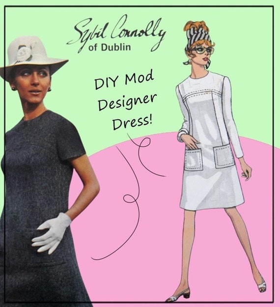 Vogue 2006 - Vintage 1960s Mod Designer Dress DIY - Pockets - Seam Interest  - Sybil Connolly of Dublin - Size 14 (bust 36) - UNCUT - Etsy