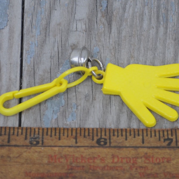 1980s Bell Charm YellowHand or Glove - Kitsch - Plastic Jewelry - Charm Bracelet - Necklace - Red - Retro - Keychain - Zipper Pull - Cute