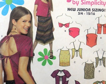 Simplicity 9271 - DIY Grooves / Boho / Grunge / Music Festival 1990s Fashion - Juniors - Sexy Summer Tops - Size 3 - 10 - UNCUT - Hippie