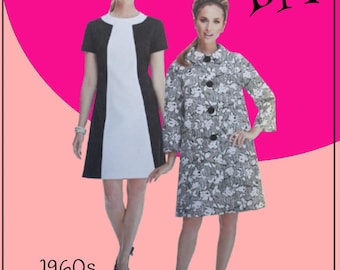 Simplicity 1197 / 8591 - Vintage 1960s Reprint - DIY Color Block Dress w/ Jacket / Raincoat - Mod, Retro, Hippie, Boho - Size 6 - 14 - UNCUT