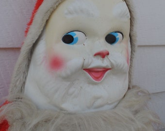 1960 年代のヴィンテージ サンタ人形、ゴム製の顔のぬいぐるみ