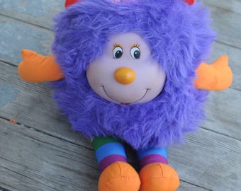 Vintage Rainbow Brite Sprite Plushie - Posey, Posie - Purple Fluffy Plush Doll - Stuffed Animal - Kawaii - Shy Violet, IQ