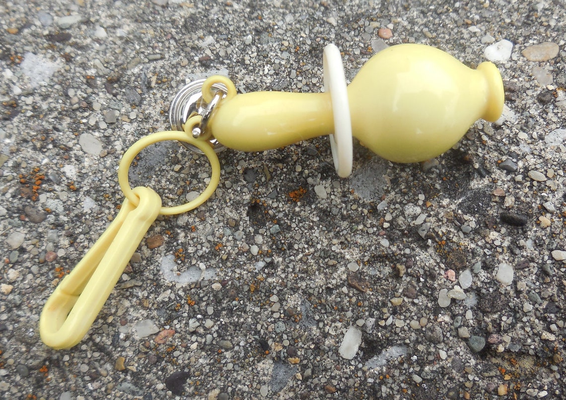 1980s Bell Charm Yellow Pacifier - Kitsch - Plastic Jewelry - Clip ...