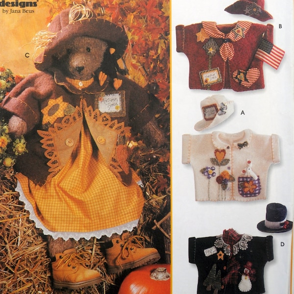 Simplicity 7606 - Decorative Bear Doll w/ Seasonal Outfits - Xmas, July 4th, Winter, Summer, Spring, Autumn, Easter - DIY Gift Idea UNCUT