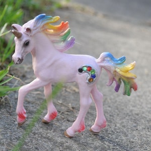 Pink Rainbow Unicorn Foal - Magical Rhinestone Horse - Model Horse - Diorama - 70525 - Glitter - Discontinued? - Miniature