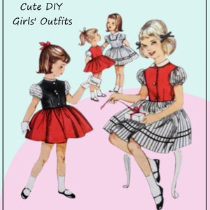 Simplicity 4207 - Süßes Vintage 1960er Jahre Kleinkind Mädchen Kleid - Langer Rock, ärmellose Jacke, Party Kleid - DIY - Puffärmel, Größe 42