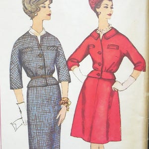 Simplicity 3730 Vintage 1950s Suit Pattern Curvy Plus Mad Men Fashion Slim or Flared Skirt Pinch Waist Size 18.5 Bust 39 UNCUT image 5