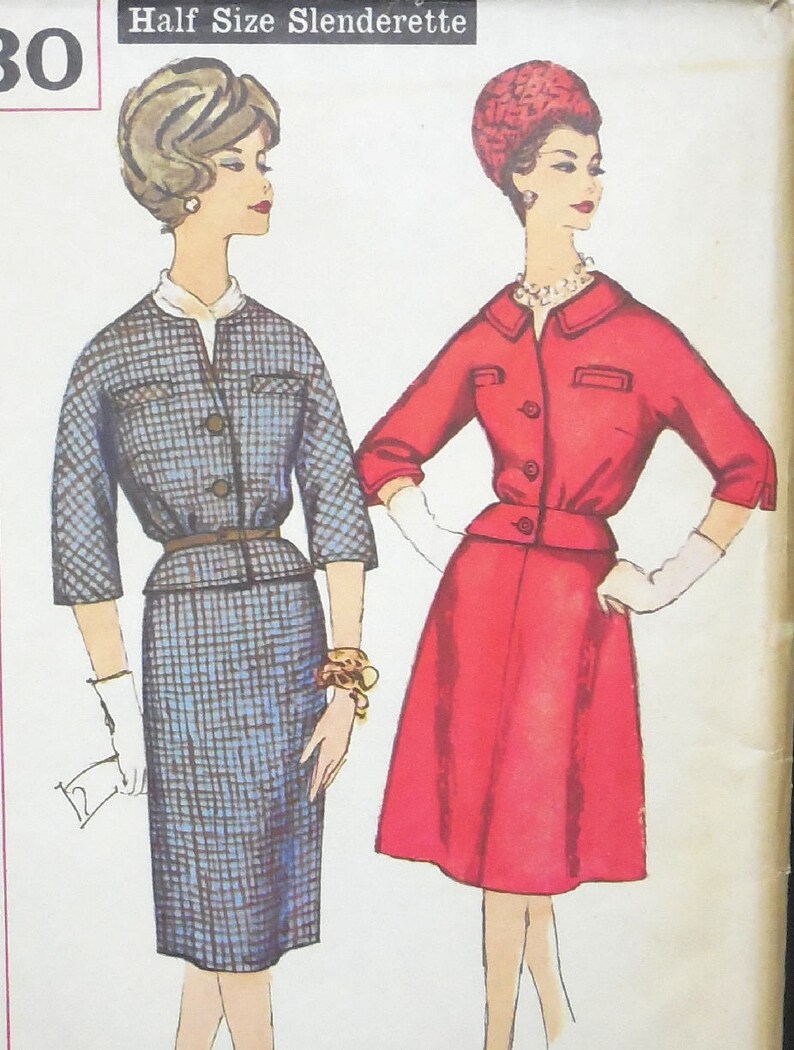 Simplicity 3730 Vintage 1950s Suit Pattern Curvy Plus Mad Men Fashion Slim or Flared Skirt Pinch Waist Size 18.5 Bust 39 UNCUT image 5