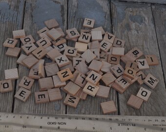 Large Lot of BOLD Wooden Letter Tiles / Scrabble Tiles / Spelling / Craft Tiles - Vintage 1970s / 1980s / 1990s  BULK LOT