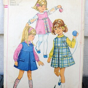 Simplicity 6711 Cute Girls' DIY 1960s Jumper Dress Mod Blouse Too Easter Dress, Party Dress A-line Kawaii Size 6 Bust 24 image 3