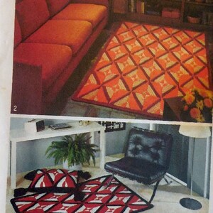 Simplicity 5713 Vintage 1970s Crochet Rugs & Pillows Home Decor, Boho, Hippie, Rustic, Cozy, Cabin, Op-Art Gift Idea, DIY Design image 3