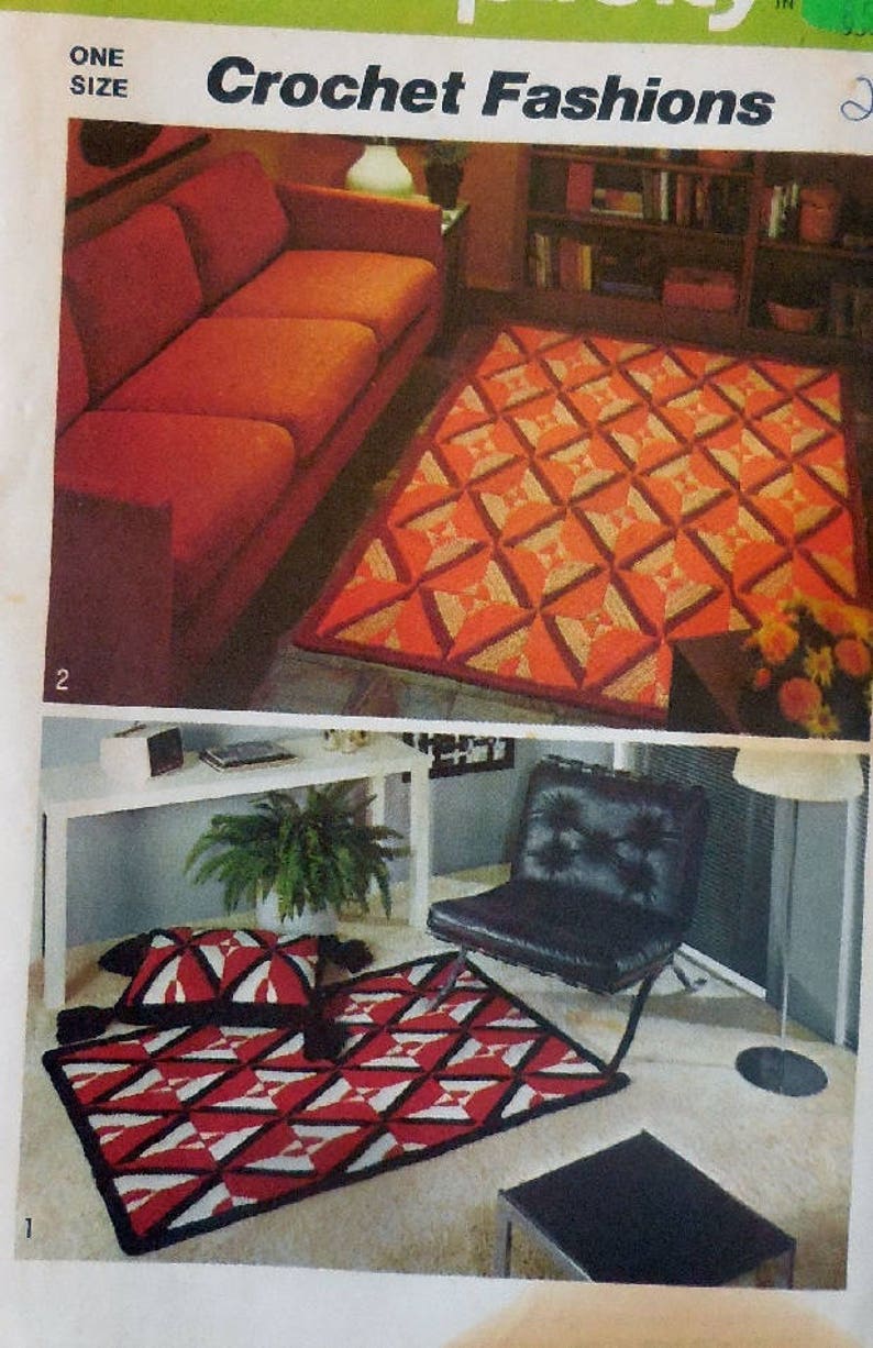 Simplicity 5713 Vintage 1970s Crochet Rugs & Pillows Home Decor, Boho, Hippie, Rustic, Cozy, Cabin, Op-Art Gift Idea, DIY Design image 3