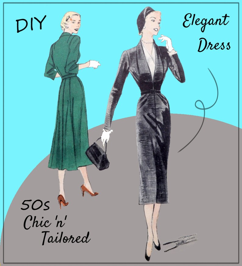 Butterick 5449 Sexy 1950s Tailored Dress Suit Dress Fit and Flare Wiggle Dress Pencil Skirt Size 18 Bust 36 Shawl Collar image 1