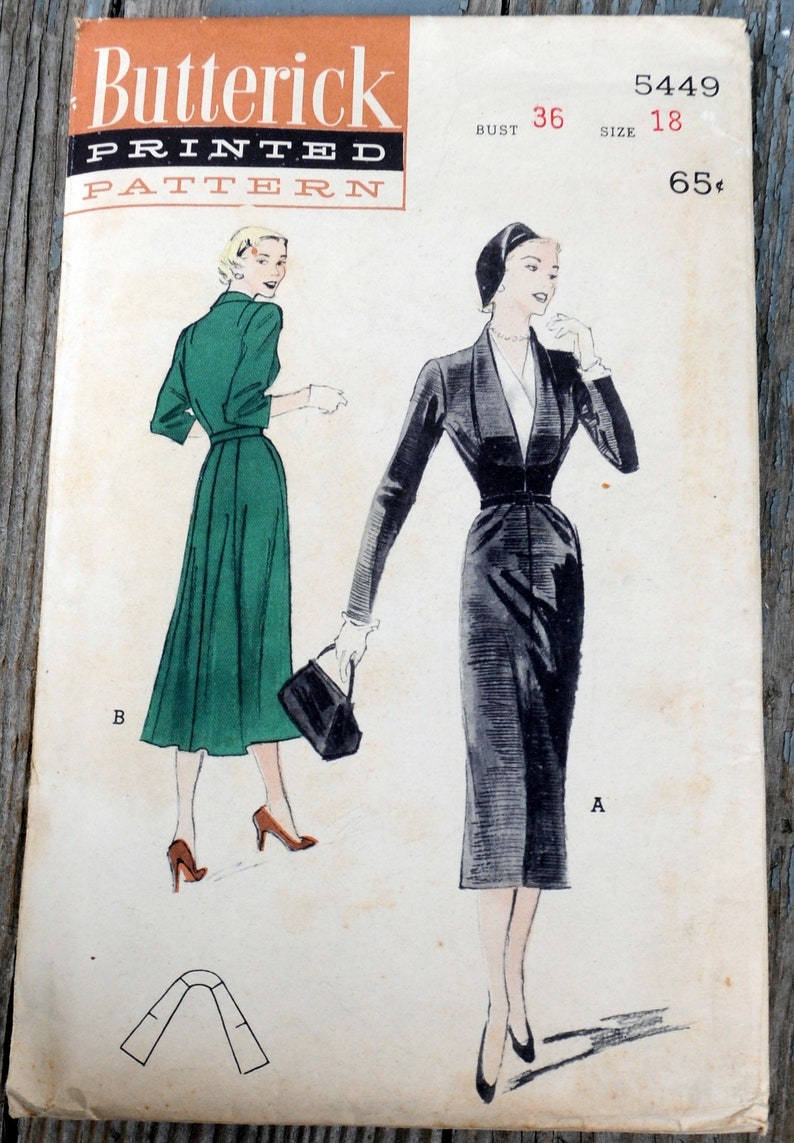 Butterick 5449 Sexy 1950s Tailored Dress Suit Dress Fit and Flare Wiggle Dress Pencil Skirt Size 18 Bust 36 Shawl Collar image 4