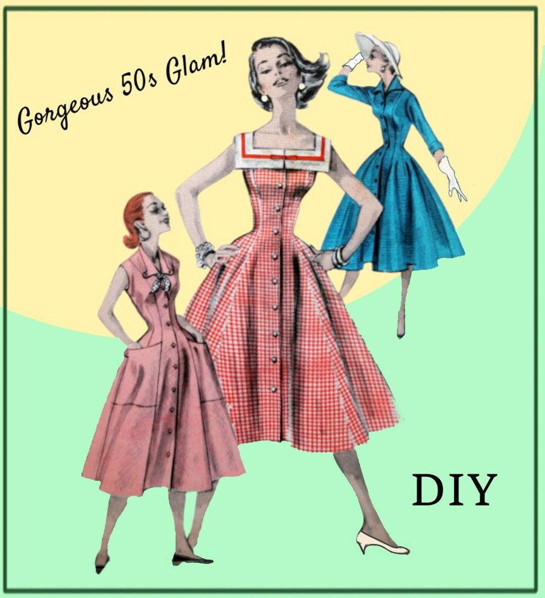 Butterick 7719 Gorgeous 1950s Full-skirt Button-front Dress DIY 50s ...