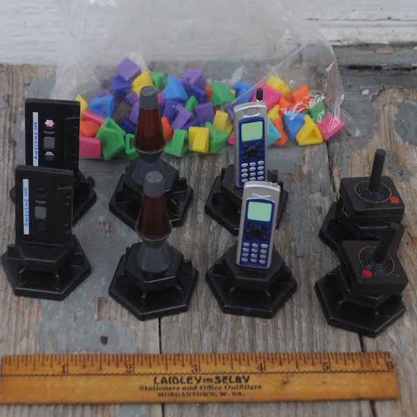 Vintage Trivial Pursuit Pop Culture Edition Miniatures Pieces - x 2 Sets + Pie Pieces - Cell Phone, Cassette Tape, Joystick, Lava Lamp