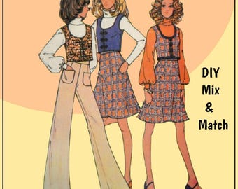 McCall's 3297 - DIY ヒッピー / ボヘミアン パンツ、スカート、ベスト - ヴィンテージ 1970 年代 農民、ベルボトム、ポケット - サイズ 12 (バスト 34)