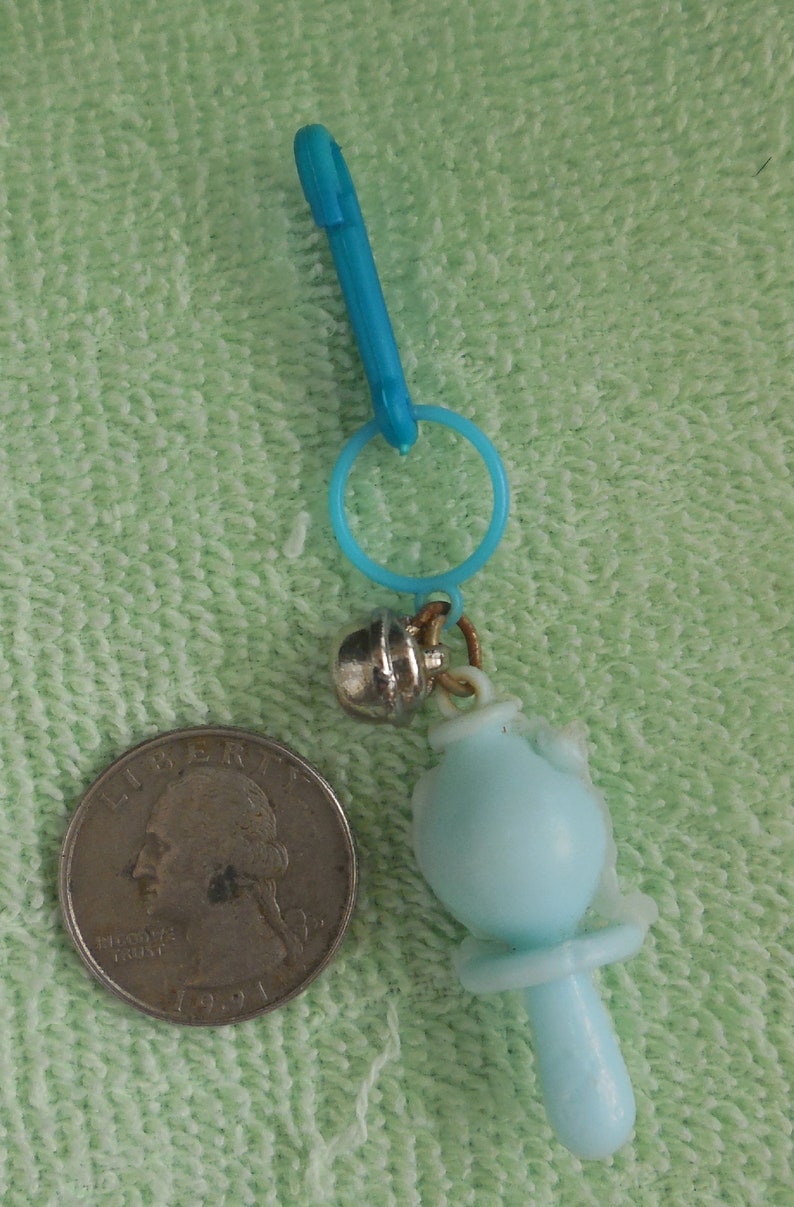 1980s Bell Charm Blue Pacifier - Kitsch - Plastic Jewelry - Clip Charm ...