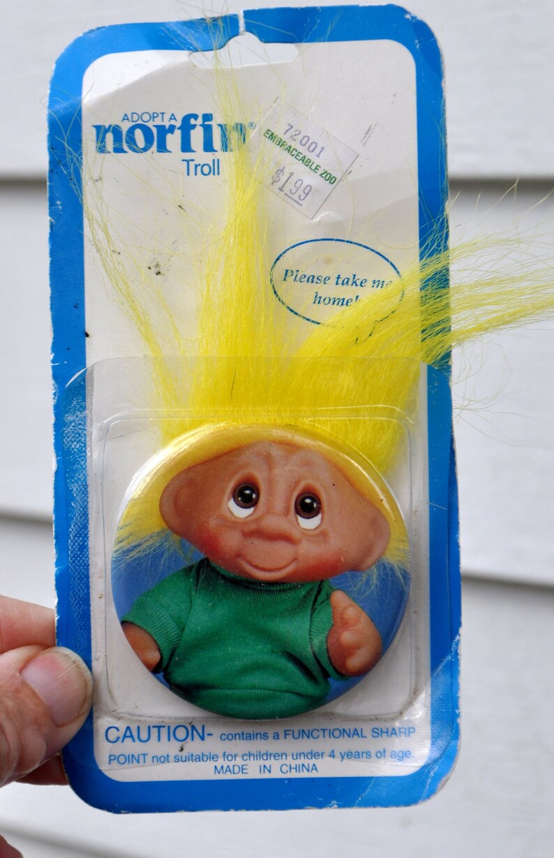 First Warning Troll Vintage Norfin Troll Pinback Button / Badge - 1990s - Yellow Hair ...