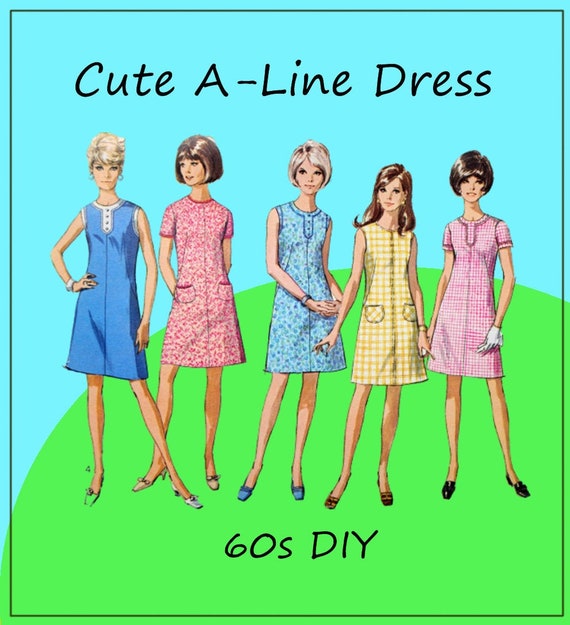 Simplicity 7530 Cute 1960s Shift A line Dress Sundress Day Dress Pockets Mod Retro Size 10 bust 32 UNCUT Kawaii Etsy