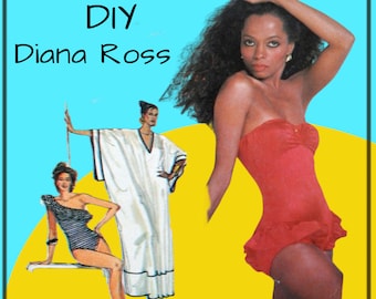 Simplicity 5874 - DIY Sexy Vintage Swimsuit & Kaftan / Coverup - Diana Ross Designer - 1970s / 1980s - Bathing Suit Swimwear Beach UNCUT