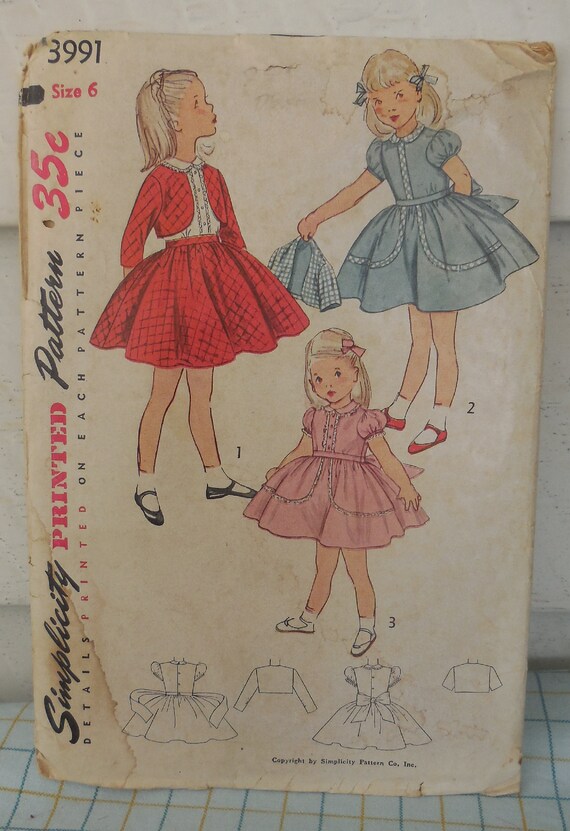 Simplicity 3991 Adorable 1950s Girls Dress Jacket Party Dress Full Skirt Vintage Kids Fashion Diy Size 6 Easter Dress