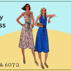 Butterick 6072 - Easy Sew Cowl-Neck Halter Dress - Vintage 1970s Sewing Pattern - One Size Fits Most - Summery, Sexy - Sundress