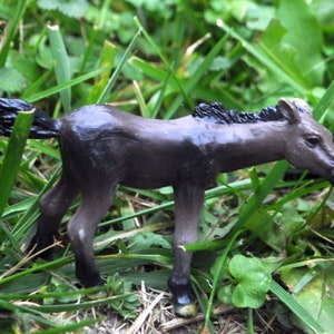 Miniature Toy Major Nursing Brown Foal - Tiny Figurine for Fairy Garden, Diorama, Dollhouse, Terrarium, Etc.