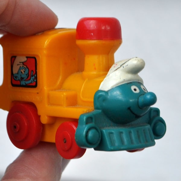 Vintage 1980er Jahre Schlumpf Zug Spielzeug - Niedlich / Kawaii Hartplastik / Peyo - Funktioniert - Guter Zustand