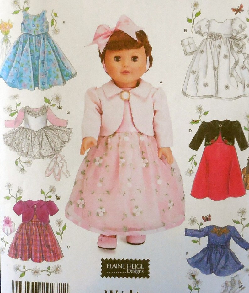 Simplicity 4364 Diy Doll Clothes For American Girl Other 18 Dolls Gotz Ballerina First Communion Ice Skater Xmas Uncut