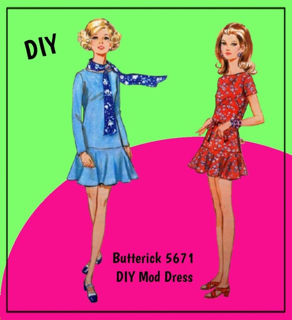 Butterick 5671 - DIY Mod Mini-dress - Vintage 1960s - Drop Waist - Easy to  Sew - Size 10 (bust 32.5) - UNCUT - Etsy