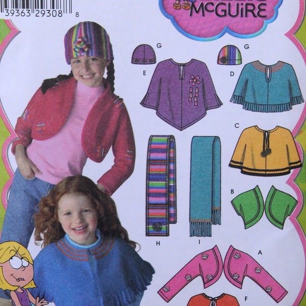 Simplicity 4386 - Lizzie McGuire Boho EASY SEW Jackets, Capes, Scarves, Hats for Girls & Tweens - Hippie / Retro - Size M - Xl DIY