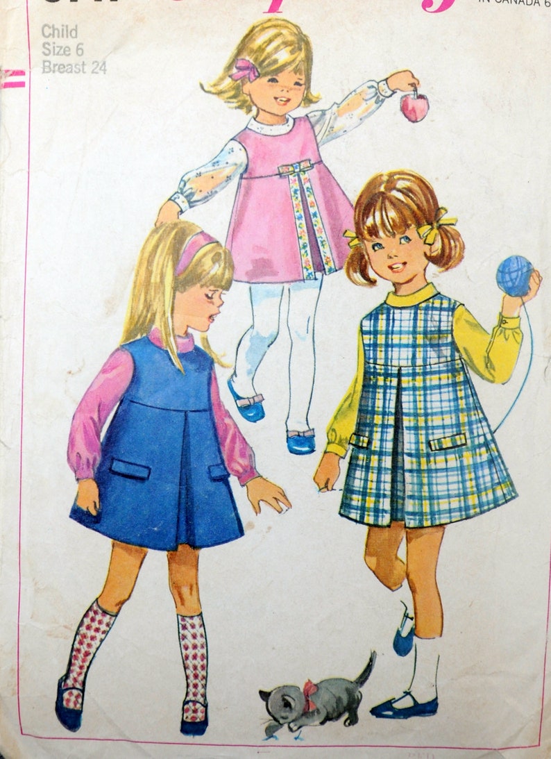 Simplicity 6711 Cute Girls' DIY 1960s Jumper Dress Mod Blouse Too Easter Dress, Party Dress A-line Kawaii Size 6 Bust 24 image 4