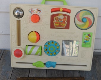 Vintage 1980s Fisher Price Activity Center / FP - Baby Busy Board - Nursery Rhymes, Crib Toy - 1970s