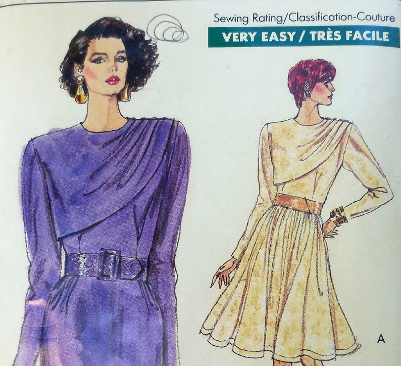 Vogue 7355 Dramatic Vintage Vogue Draped Dress Cocktail Dress 1980s Full or Slim Skirt Size 14 Bust 36 New Wave Sewing Pattern image 2