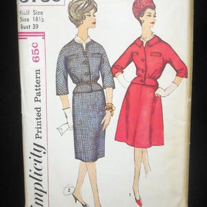Simplicity 3730 Vintage 1950s Suit Pattern Curvy Plus Mad Men Fashion Slim or Flared Skirt Pinch Waist Size 18.5 Bust 39 UNCUT image 2