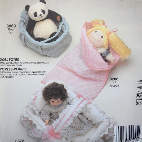 McCall's P910 - Lindos bolsos de muñecas de bricolaje, saco de dormir, portabebés, mochila para bebés, moisés, etc. - Vintage 1980s - UNCUT - Doll Bed