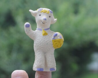 Vintage Cute Easter Lamb Figurine / Finger Puppet - Easter Decor - Lollychop Lamb - Plough, Inc., Kawaii Diorama, Fairy Garden