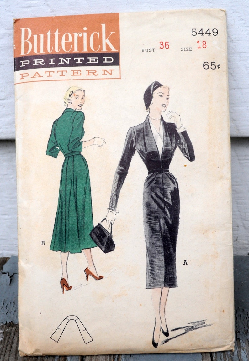 Butterick 5449 Sexy 1950s Tailored Dress Suit Dress Fit and Flare Wiggle Dress Pencil Skirt Size 18 Bust 36 Shawl Collar image 2