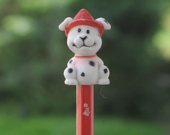 Vintage 1990s Russ Berrie Dalmatian in Fireman's Helmet Pencil / Pencil Topper - Fire Figheter - Cute / Kawaii Collectible