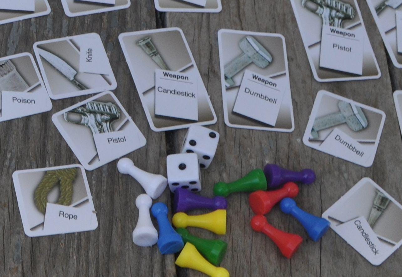Large Lot of MINIATURE Plastic Game Pieces - Clue / Cluedo - Replacements, Collage, Assemblage - Pawns / Tokens / Pieces - Doll Sized