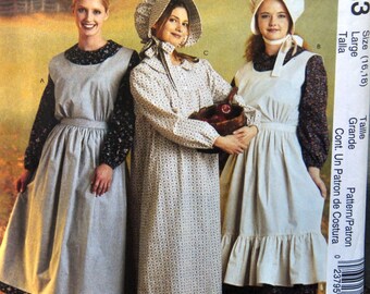 McCall's 9424 - Cute Ladies' Prairie Outfits - Kirsten - Holly Hobbie Pioneer - Pinafore Apron, Sun Bonnet - Size 12 - 14 - UNCUT - Cosplay