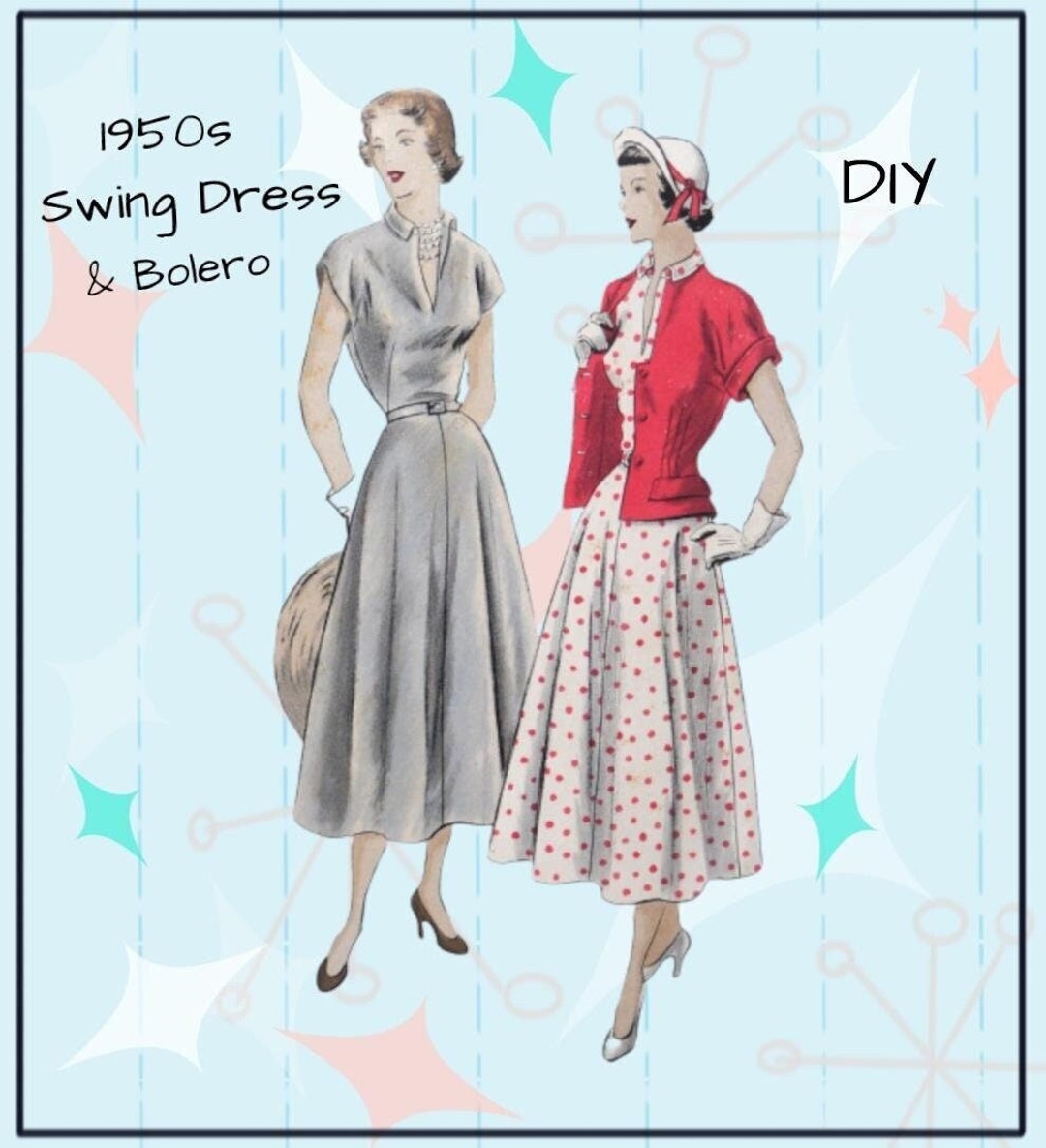 Vogue 6744 Vintage 1950s / Late 1940s Swing Dress W/ Bolero - Etsy