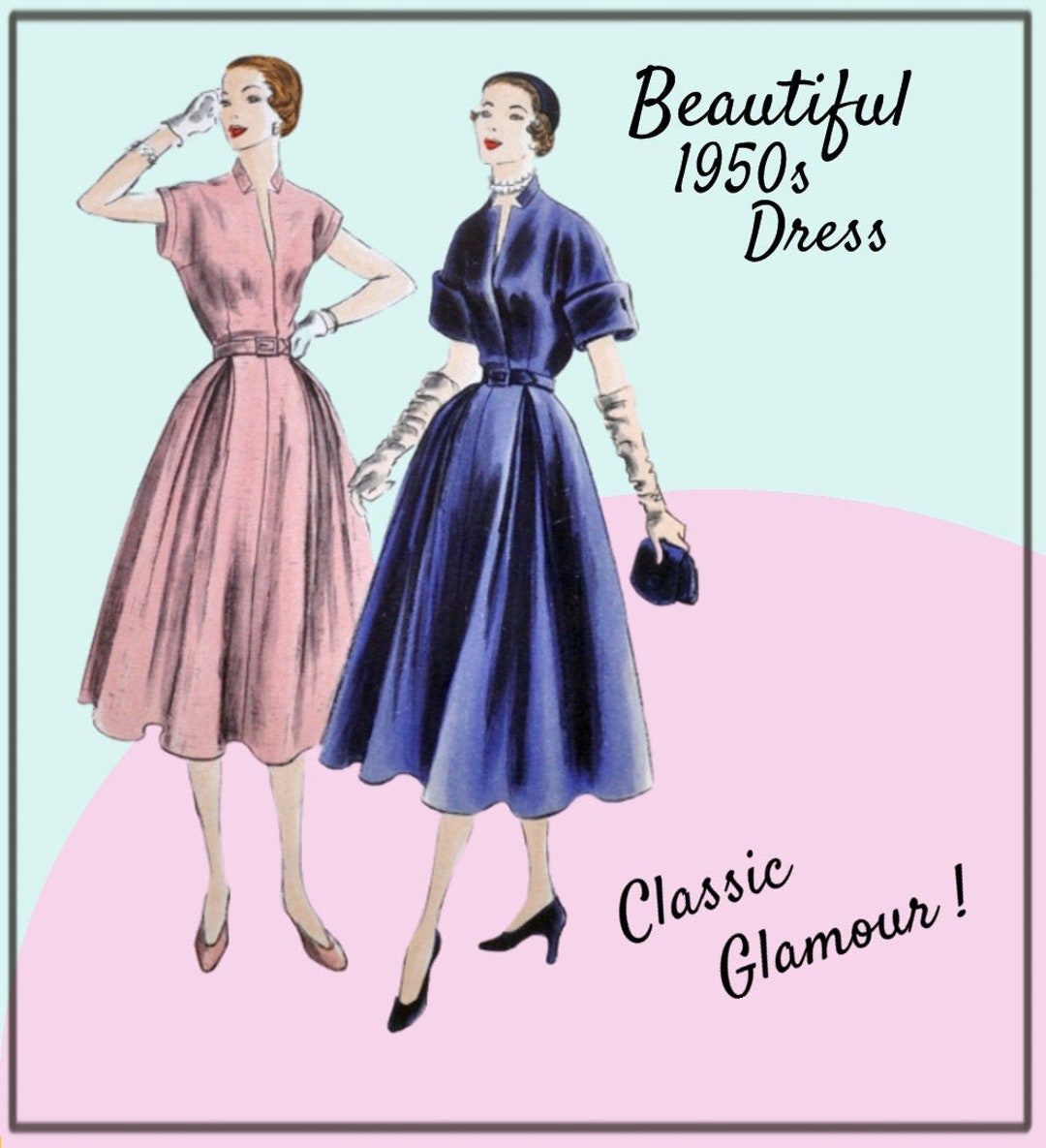 Vogue 7207 Beautiful 1950s Dress Kimono Sleeves Inverted Pleats Full ...