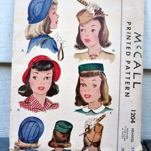 McCall 1204 Girls / Tweens 1940s Hats DIY Pillbox, Feathered Cap, Pancake, Bonnet, Cloche w/ Brim Head Size 21 Costume image 5