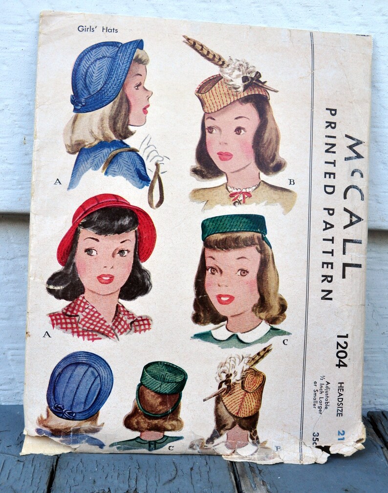 McCall 1204 Girls / Tweens 1940s Hats DIY Pillbox, Feathered Cap, Pancake, Bonnet, Cloche w/ Brim Head Size 21 Costume image 5