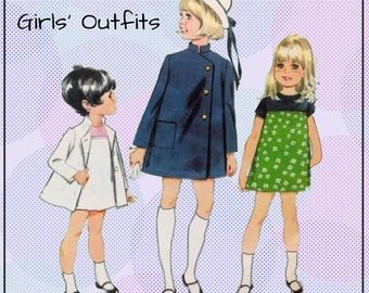 McCall's 9171 - Adorable Girls Dress & Coat Ensemble - Great EASTER Outfit - Sizes 4 - Vintage 1960s Toddler Pattern - Mod